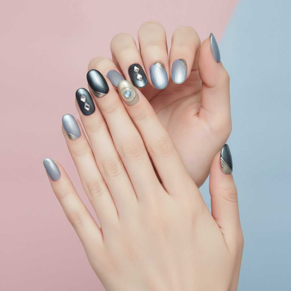 Gel Shine Nail Tips Press-On Set - Shimmer Mix