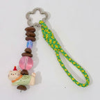 Acrylic Keyring With Beaded Charm And Woven Strap - Green Kitty – novelty & toys (view 1)