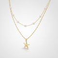 Layered Pearl Starfish Necklace - Gold Pearl