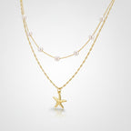 Layered Pearl Starfish Necklace - Gold Pearl