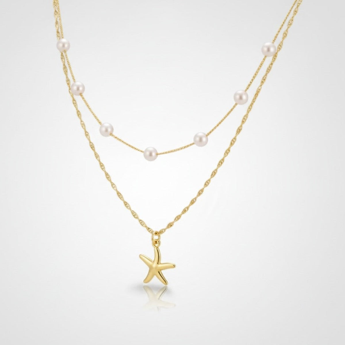 Layered Pearl Starfish Necklace - Gold Pearl