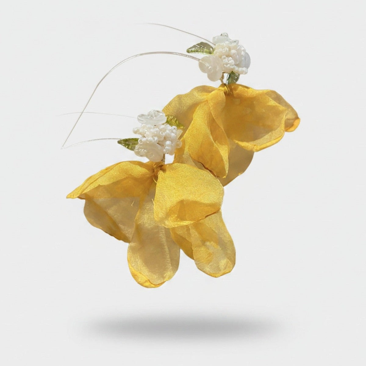 Yellow Flower Pearl Beaded Statement Earrings – jewelry (view 1)