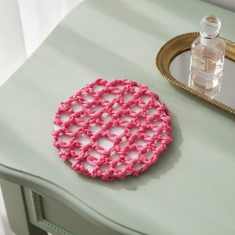 Crochet Mesh Hair Net - Rose Red