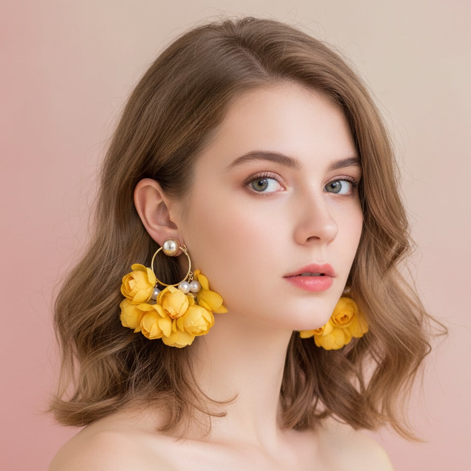 Pom Pom Petal Drop Earrings - Type 17