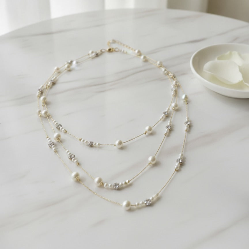 Layered Pearl & Star Necklace - Gold