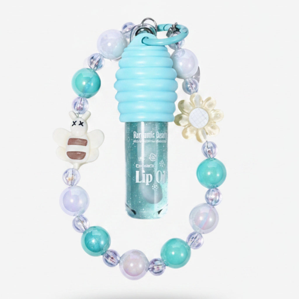 Beaded Lip Gloss Keychain With Flower Charm – Korean beauty tool (view 1)