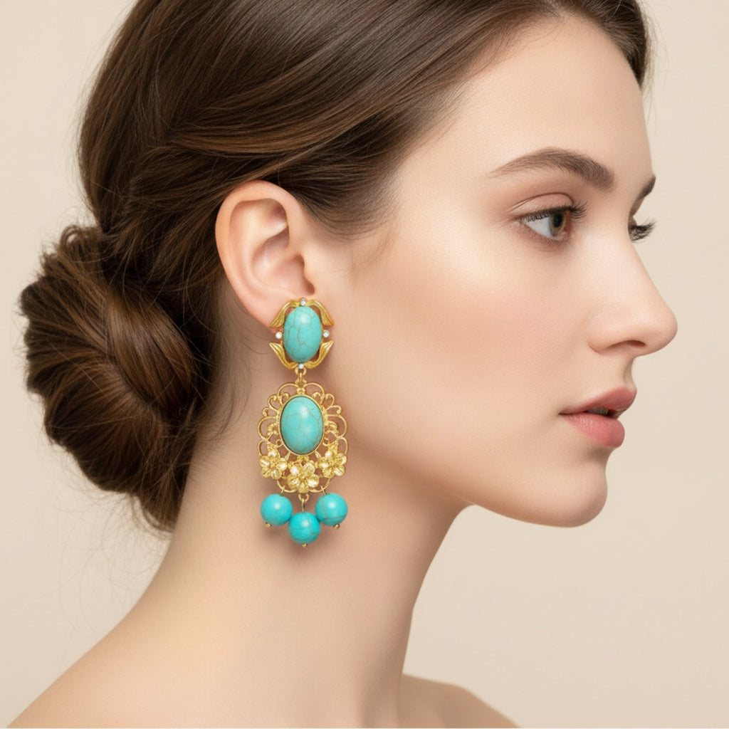 Turquoise Statement Drop Earrings Turquoise