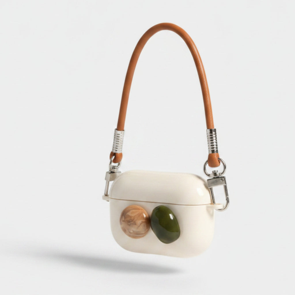 Mini Shoulder Bag AirPods Case - Cream with Blush & Olive Gems (for AirPods Pro 3)