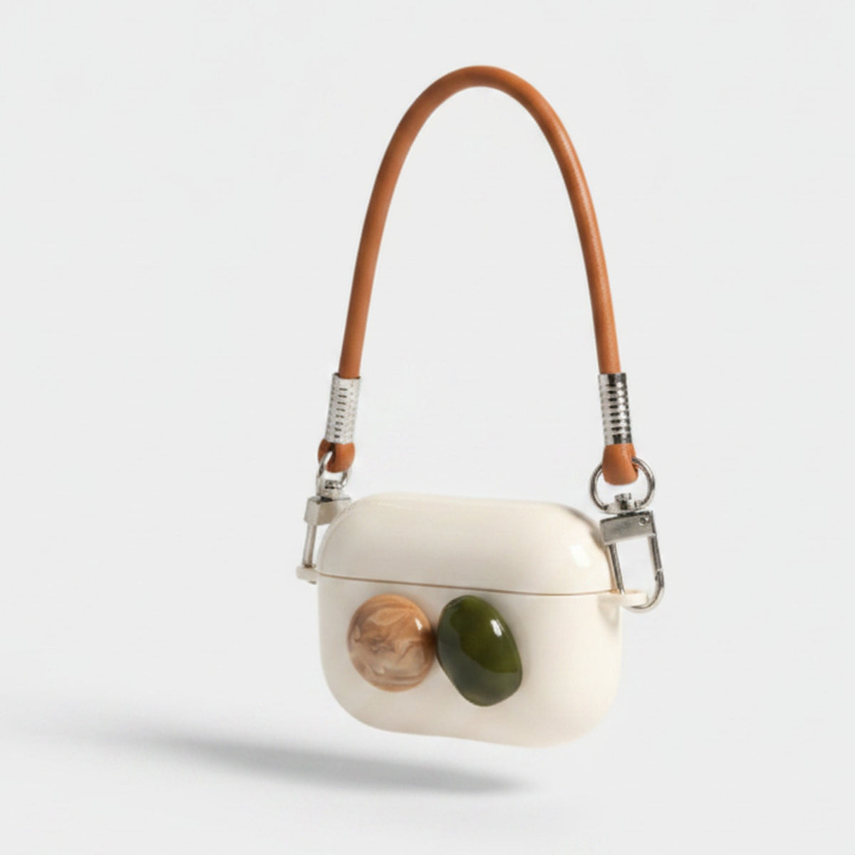 Mini Shoulder Bag AirPods Case - Cream with Blush & Olive Gems (for AirPods Pro 3)