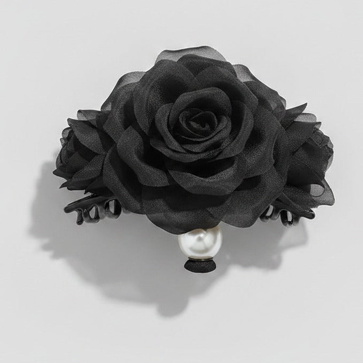 Black Mesh Flower Hair Claw Pearl Charm – hair accessories (view 1)