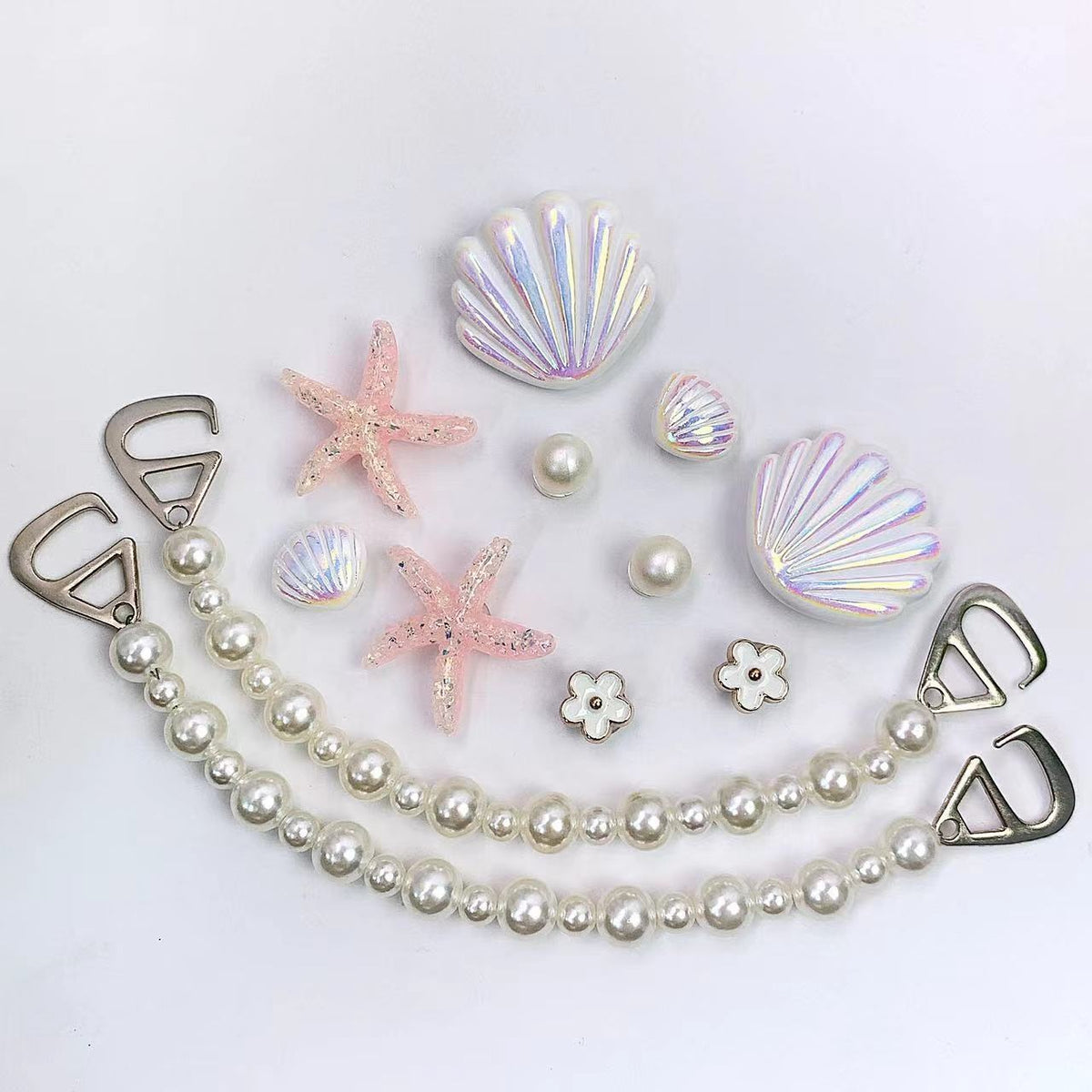 Starfish Shell Pearl Shoe Charms DIY Clog Accessories Set - White