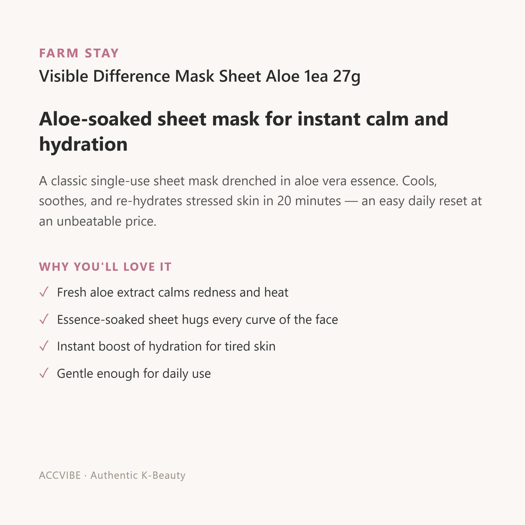 Farm stay Visible Difference Mask Sheet Aloe 1ea 27g – Korean sheet mask (view 1)