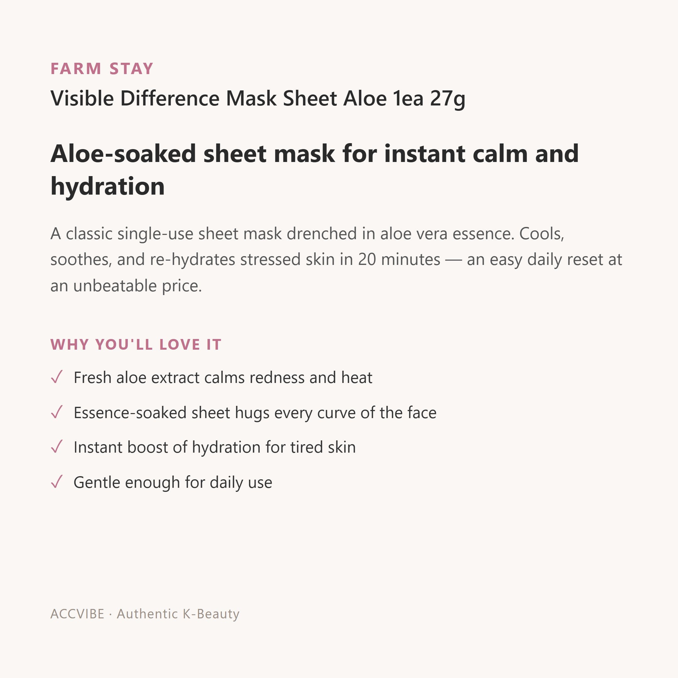 Visible Difference Mask Sheet Aloe 1ea 27g