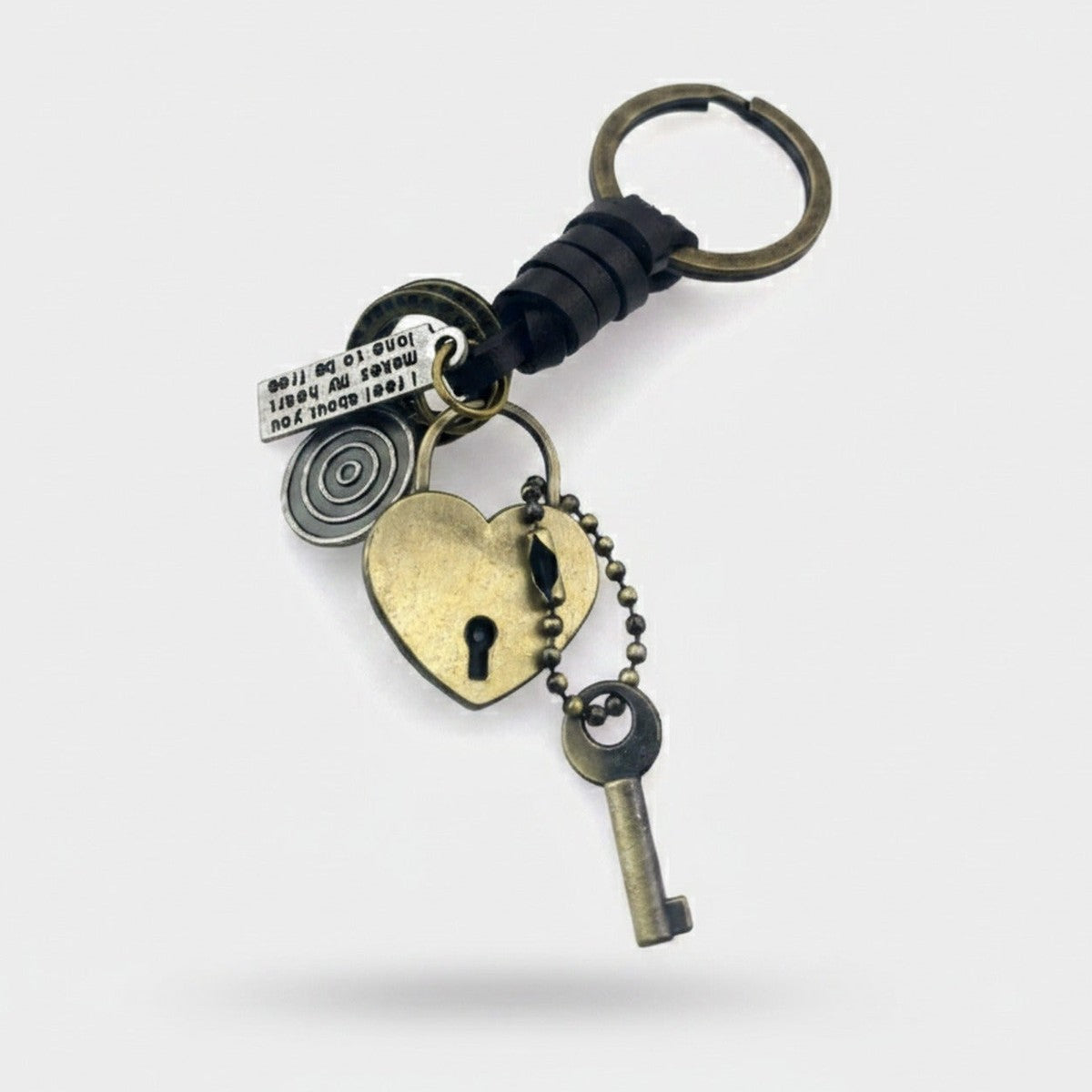 Vintage Heart Lock Key Charm Keyring – novelty & toys (view 1)