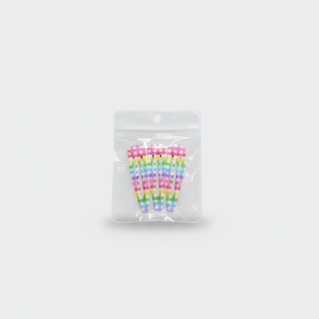 Polka Dot Teardrop Hair Clips Set Rainbow Check