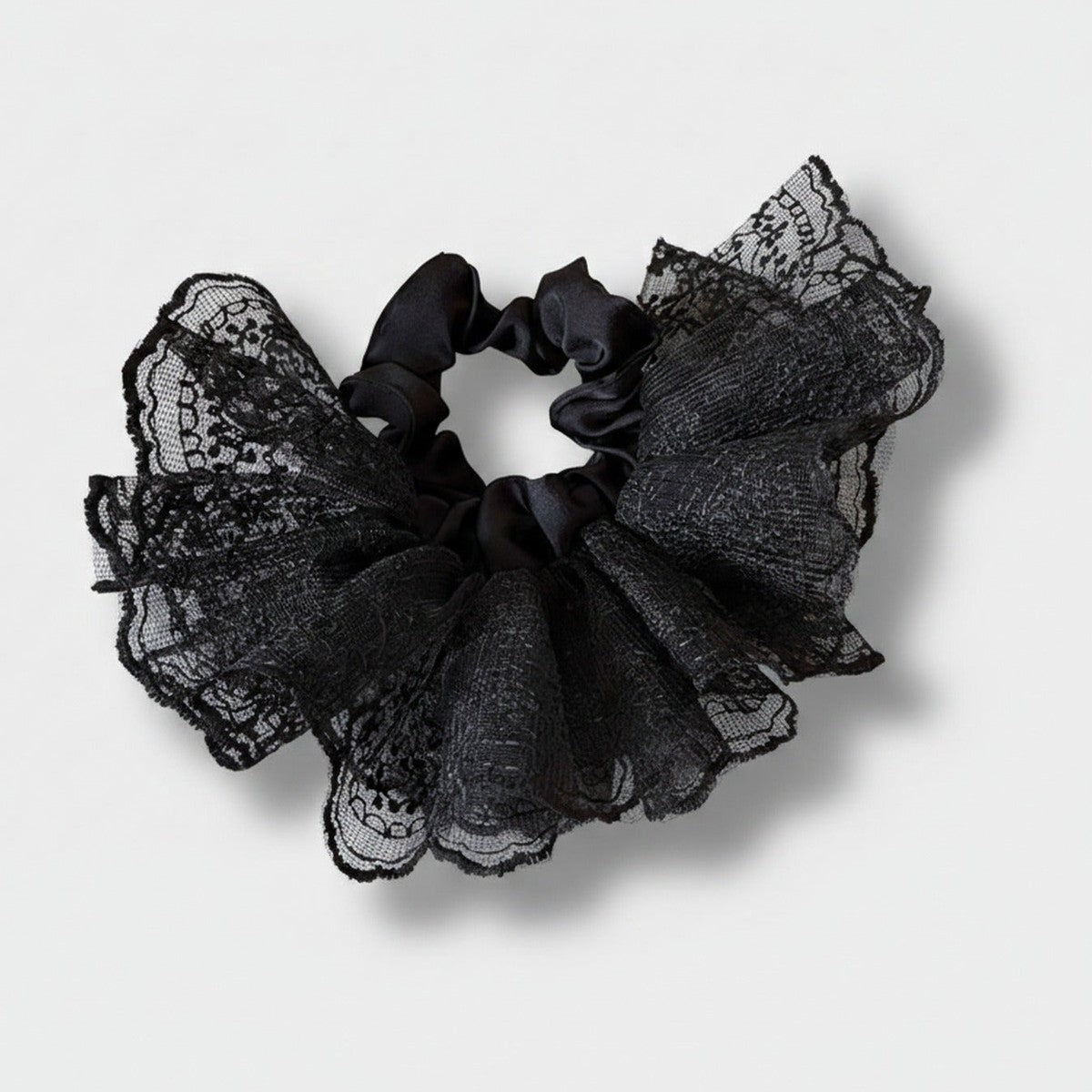 Black Lace Butterfly Ruffle Hair Scrunchie – hair accessories