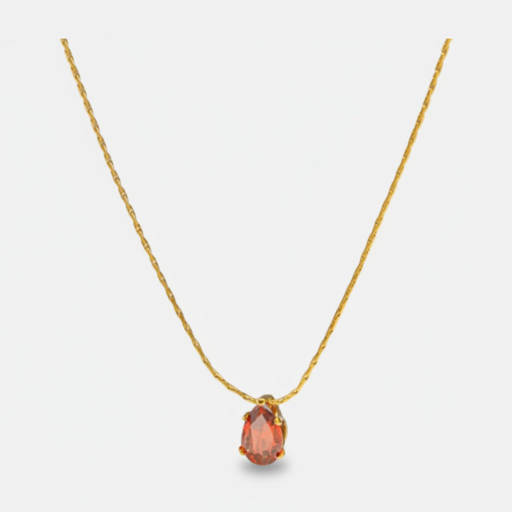 Coral Teardrop Crystal Gold Chain Necklace – jewelry (view 1)