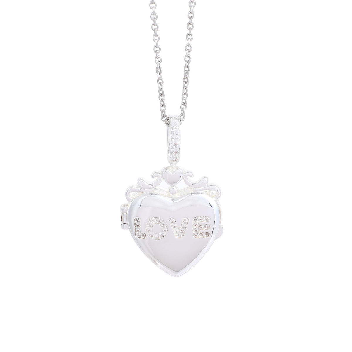 Gold Plated Heart Photo Locket Rhinestone Necklace - Silver