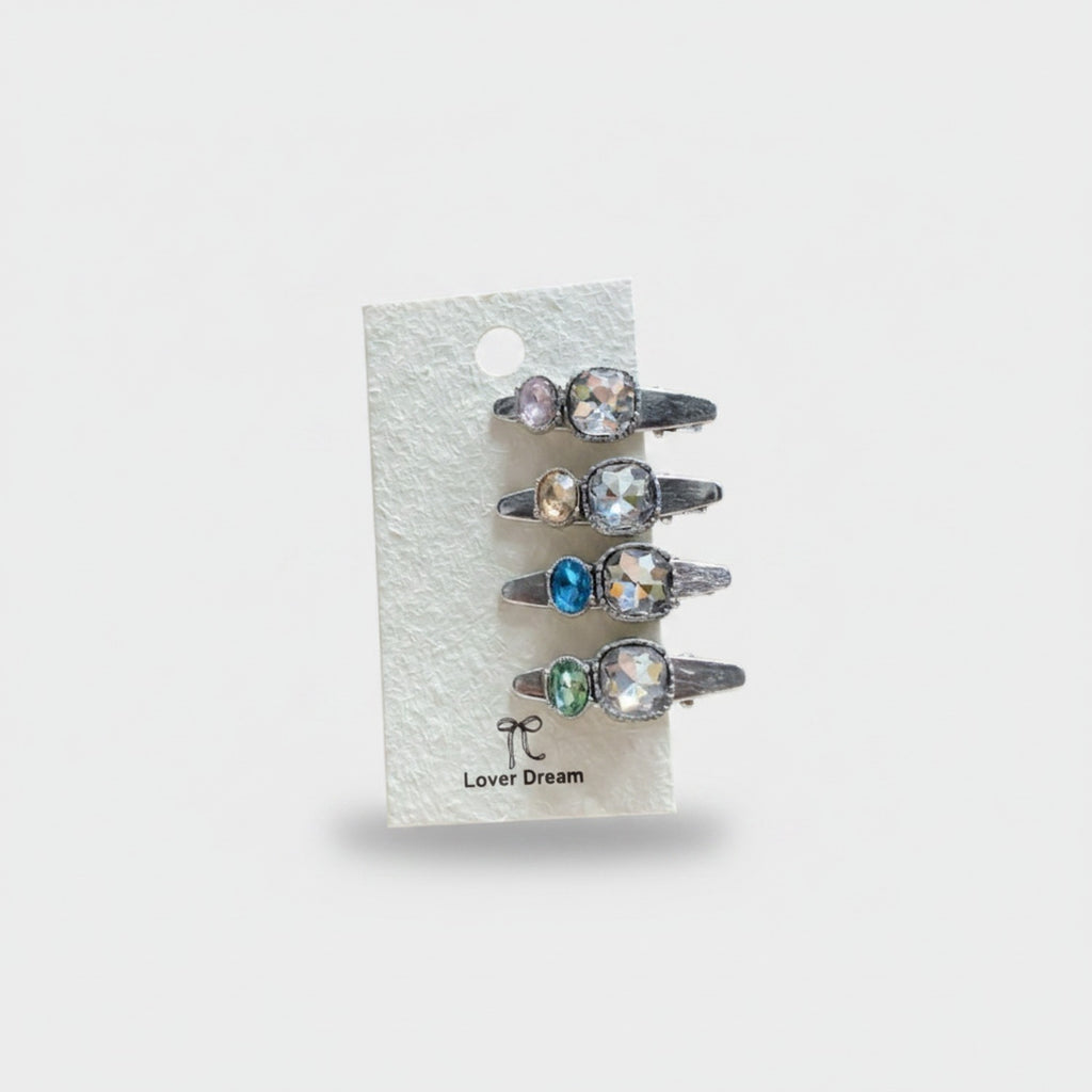 Gemstone Rhinestone Hair Clips Set Transparent Crystal Mix