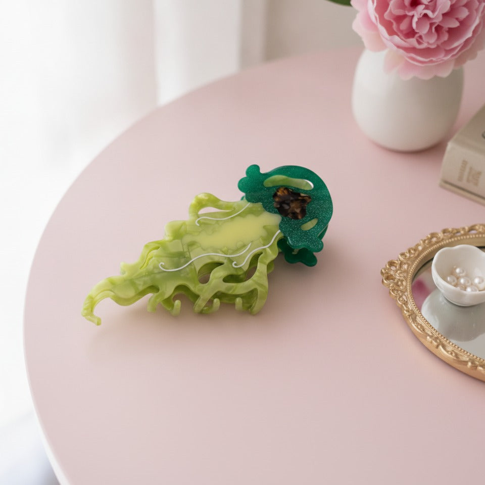 Wavy Leaf Hair Claw Clip - Green