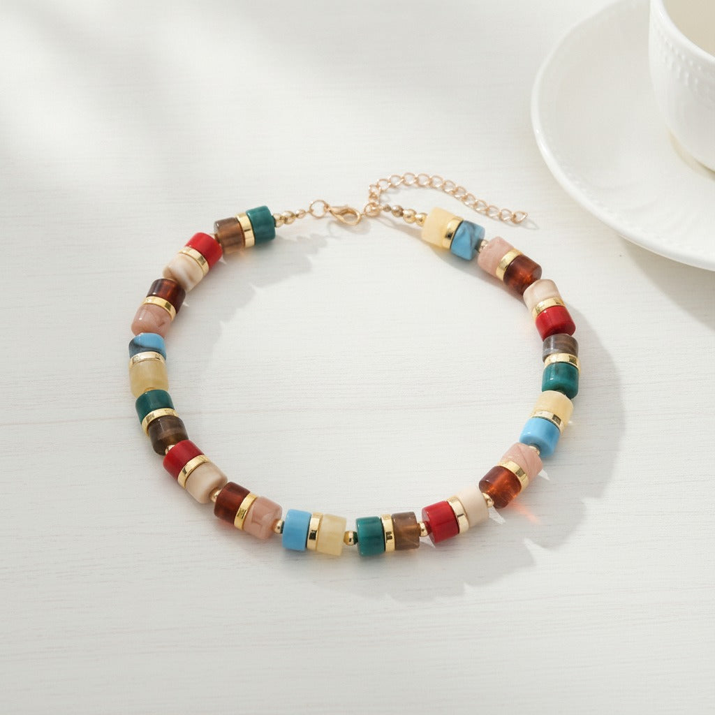 Colorful Beaded Chain Necklace - Multicolor