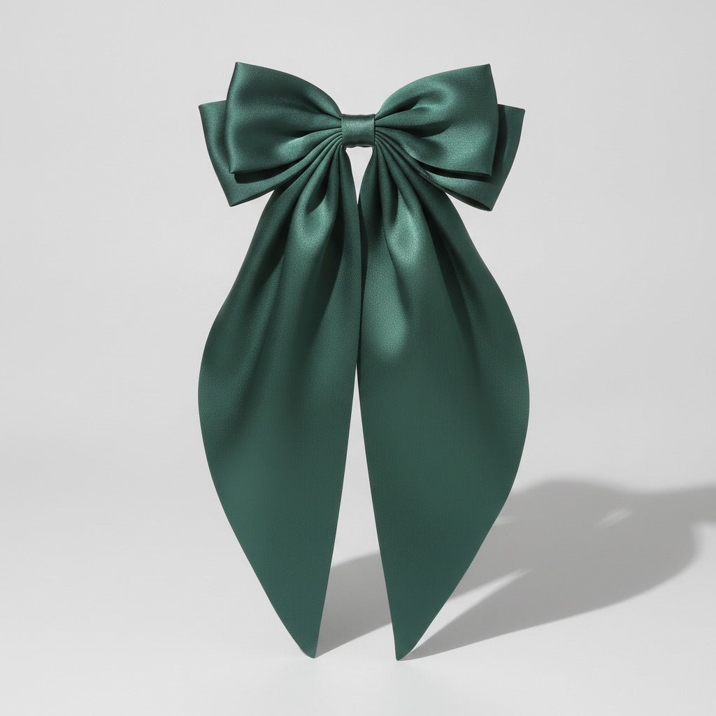 Silky Bow Hair Claw - Dark Green