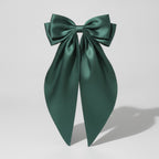 Silky Bow Hair Claw - Dark Green