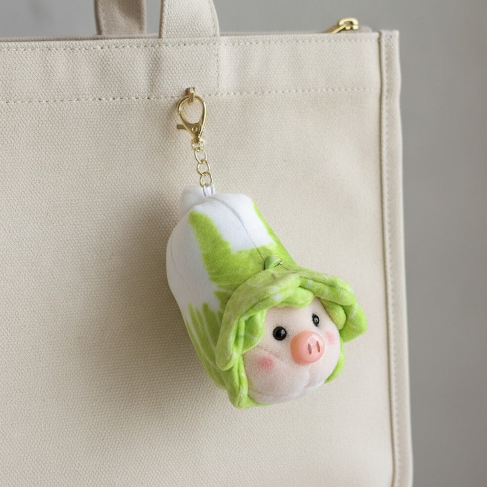 Veggie Pig Plush Keychain - Green And White