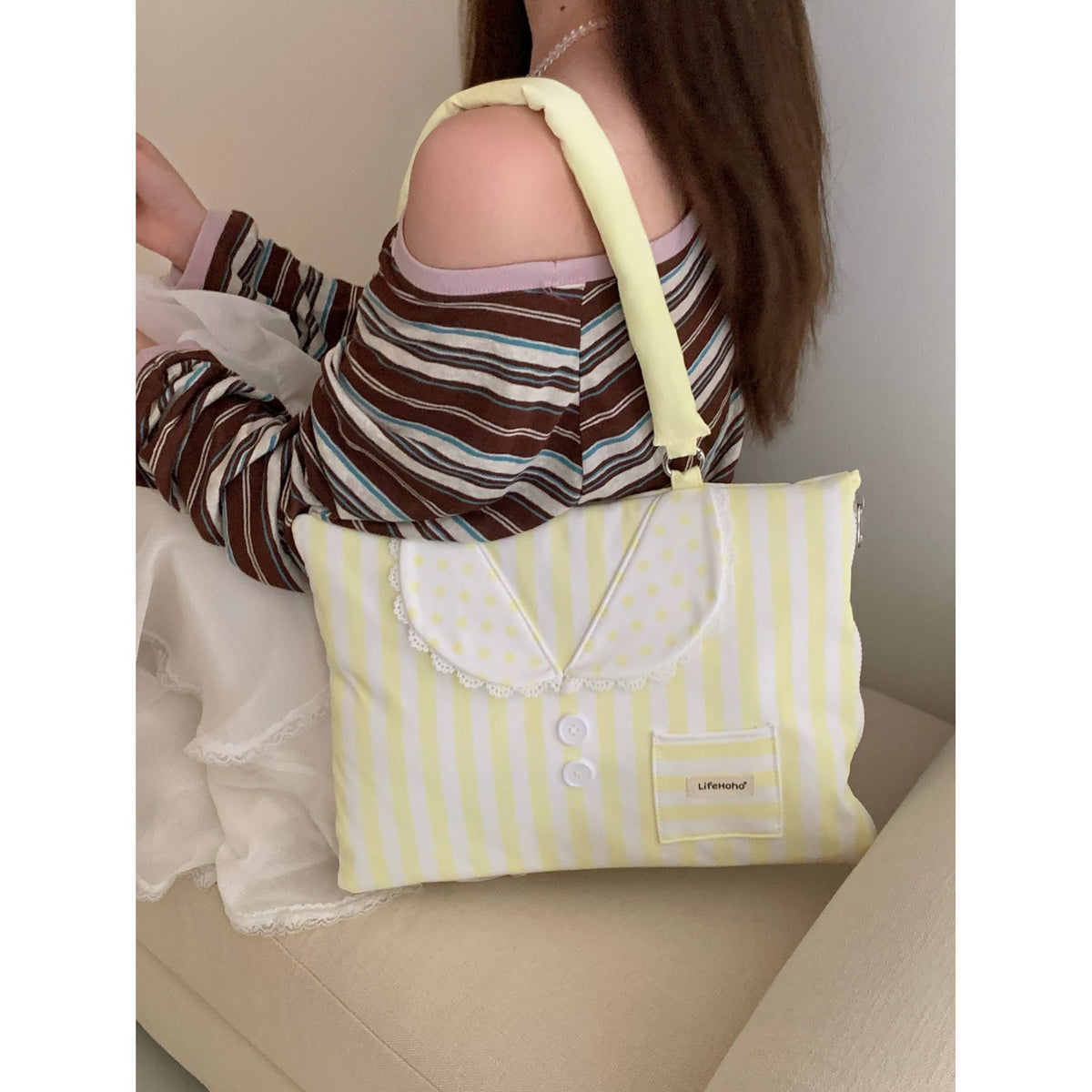 Striped Shirt Laptop Sleeve Lace MacBook iPad Case - Yellow