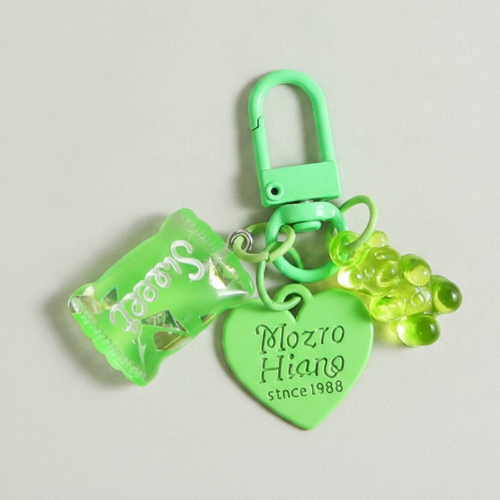 Candy Bear Heart Charm Keychain - Green