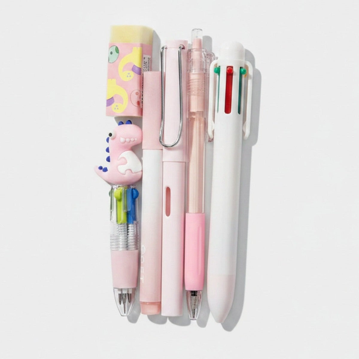 Cute Dinosaur Pen & Stationery Set - Pink Six Piece Set (view 1)