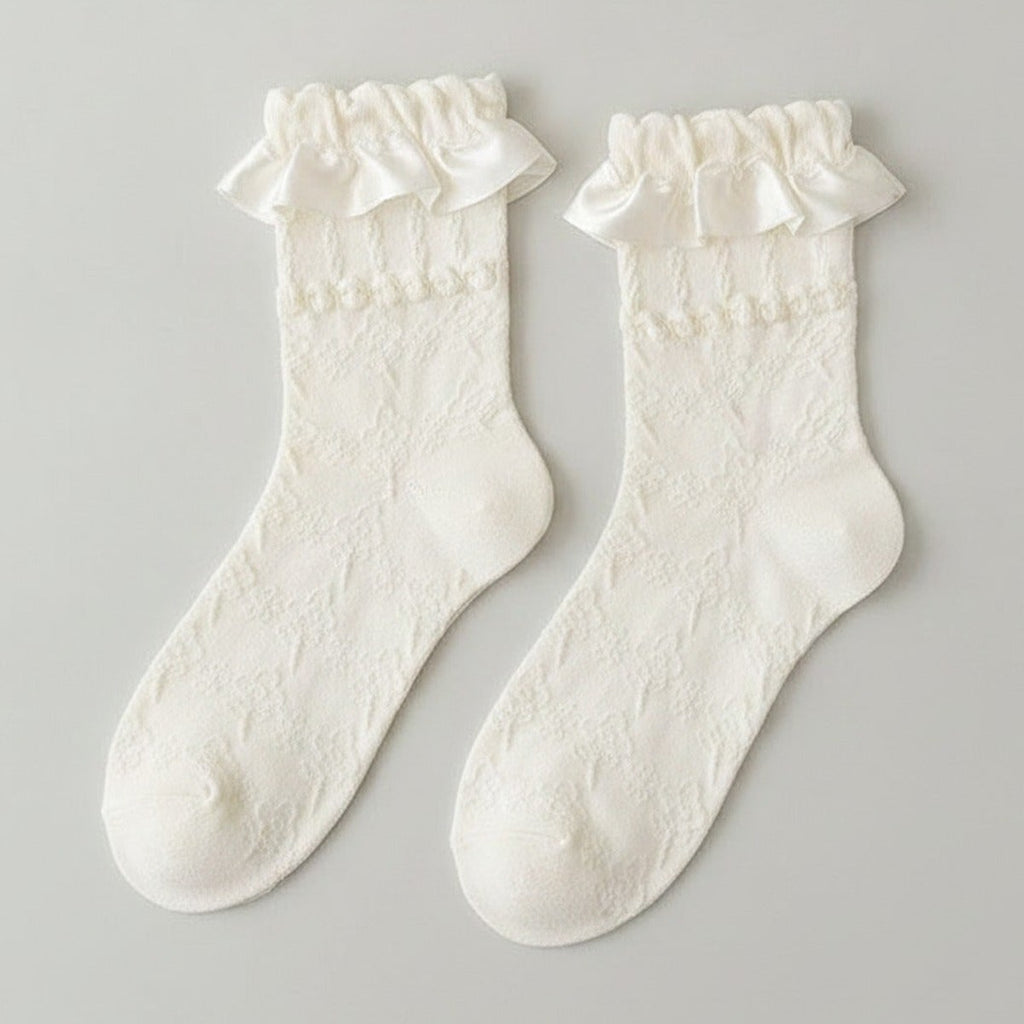White Ruffled Crew Socks – apparel accessories (view 1)