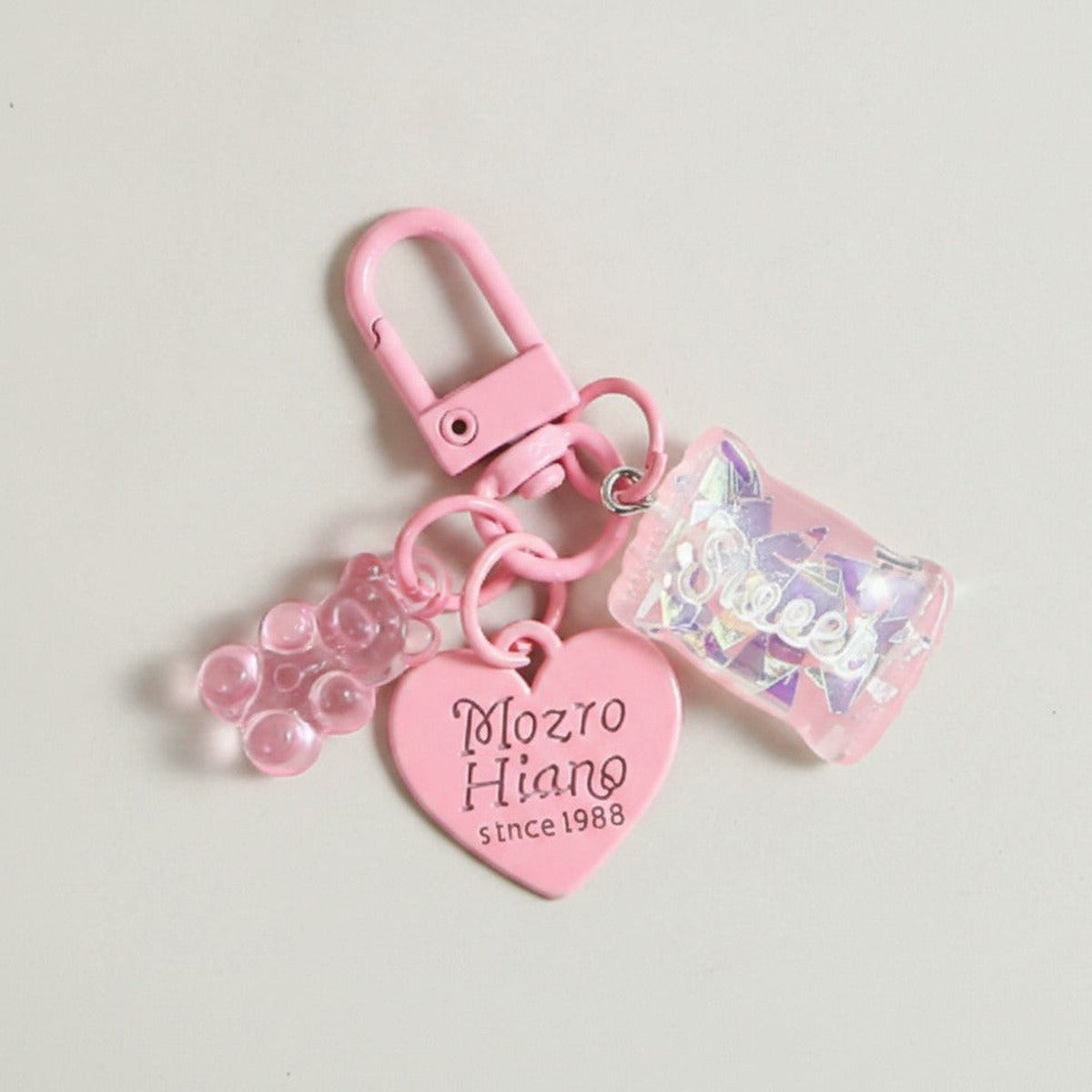 Candy Bear Heart Charm Keychain - Pink