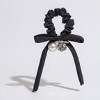 Black Velvet Scrunchie With Pearl Charm – hair accessories (view 1)