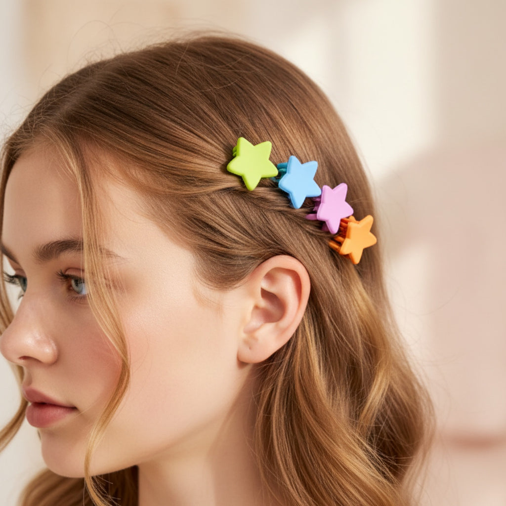 Blue Flower Hair Clips Set Stars