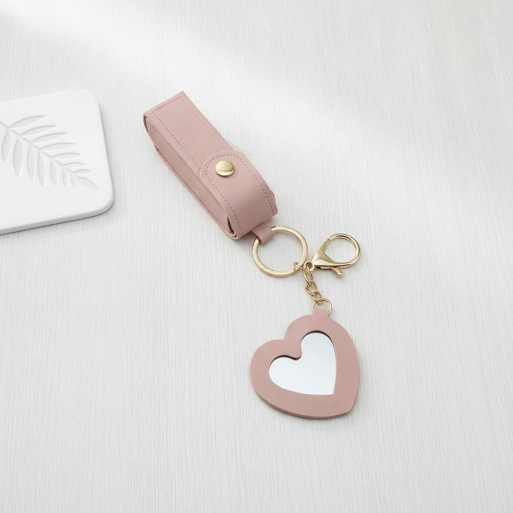 Heart Cutout Leather Keychain - Blush Pink