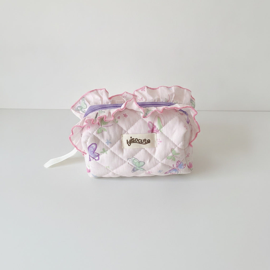 Quilted Butterfly Makeup Bag - Pink