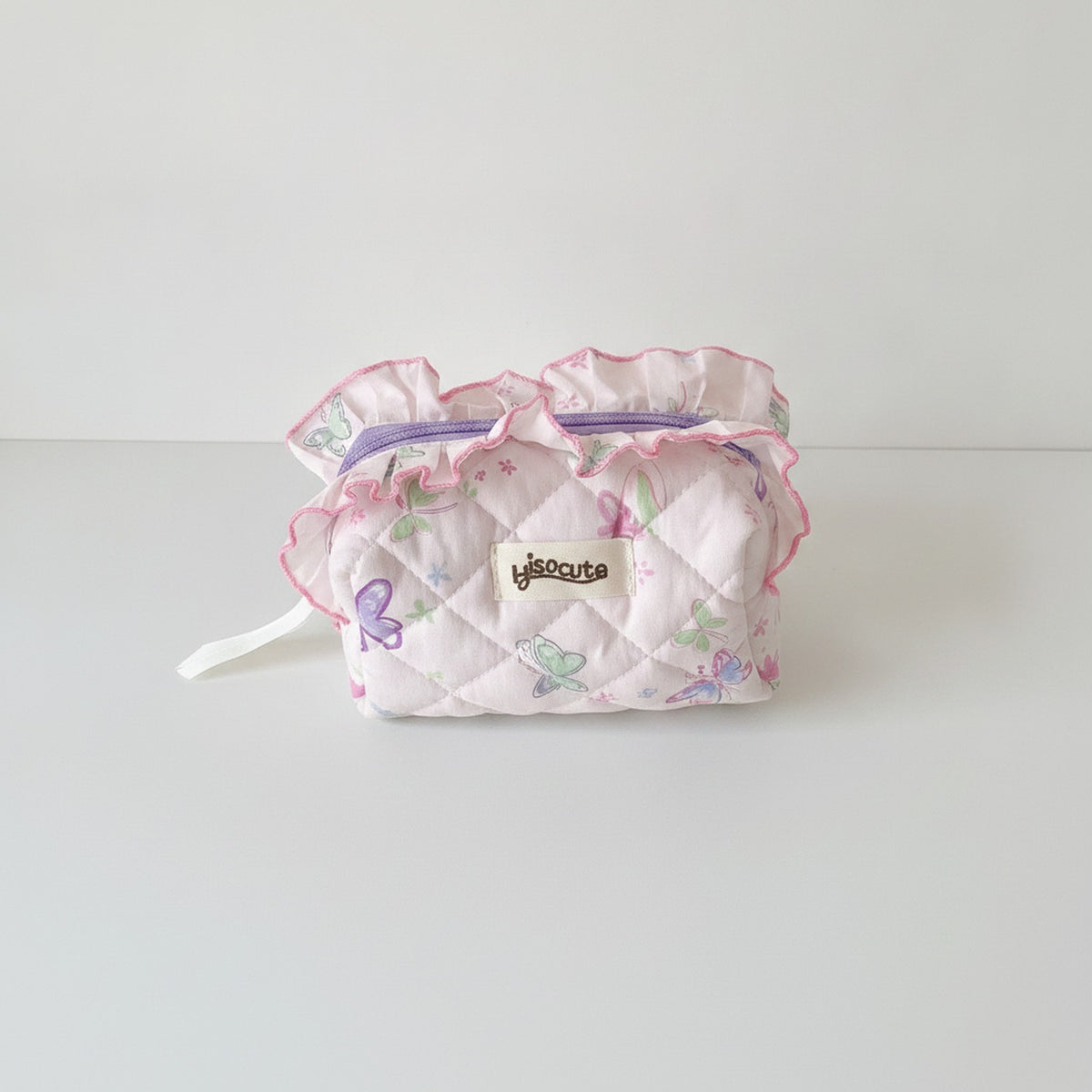 Quilted Butterfly Makeup Bag - Pink