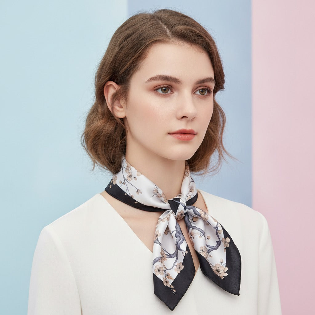 Delicate Floral Square Scarf - Cream Floral