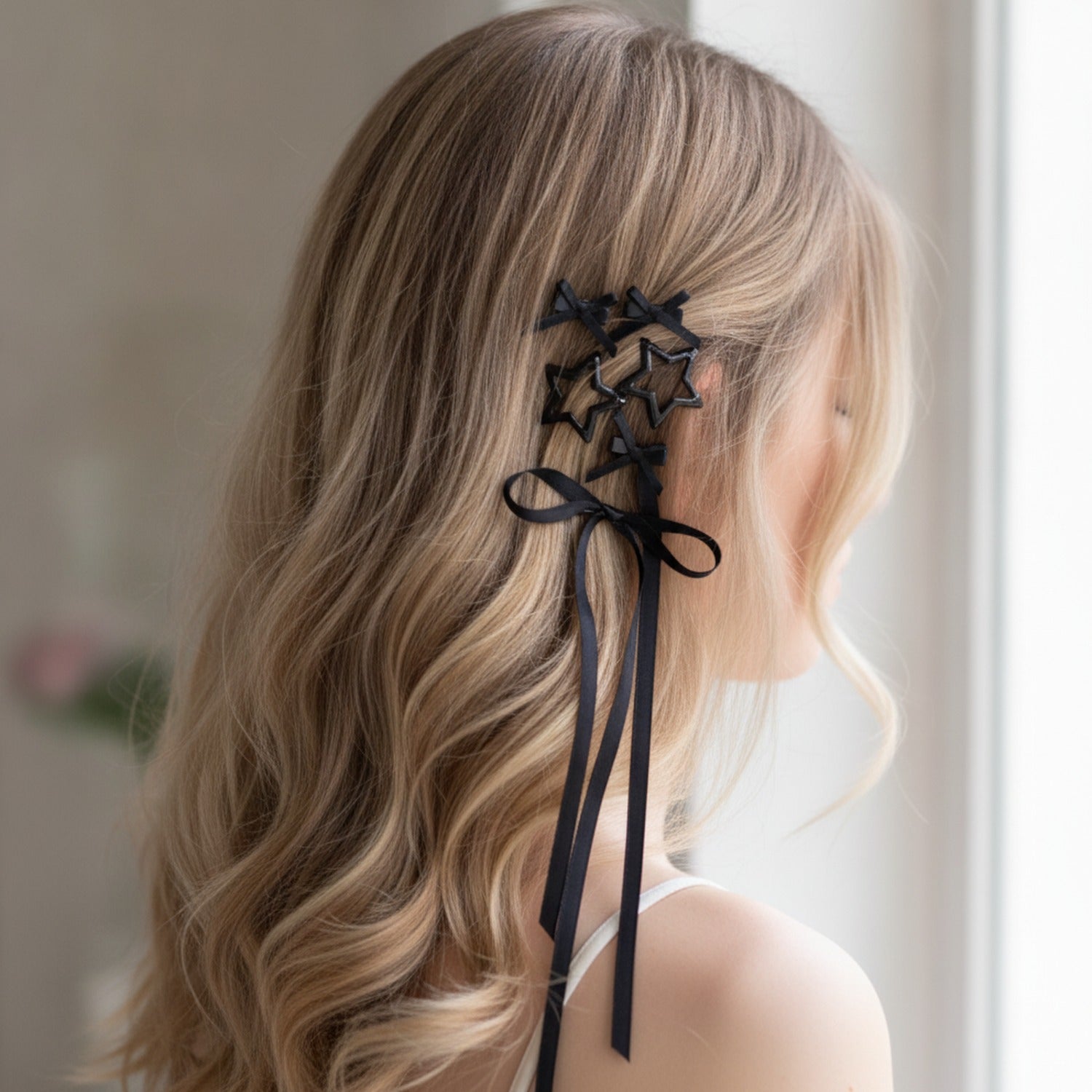 Star Bow Hair Clip Set Black
