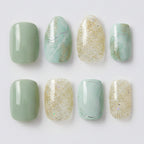 Sage Sparkle Press-On Nail Set - Sage & Gold