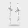 Butterfly Rhinestone Chain Drop Earrings Silver – jewelry (view 1)