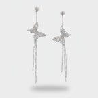 Butterfly Rhinestone Chain Drop Earrings Silver – jewelry (view 1)