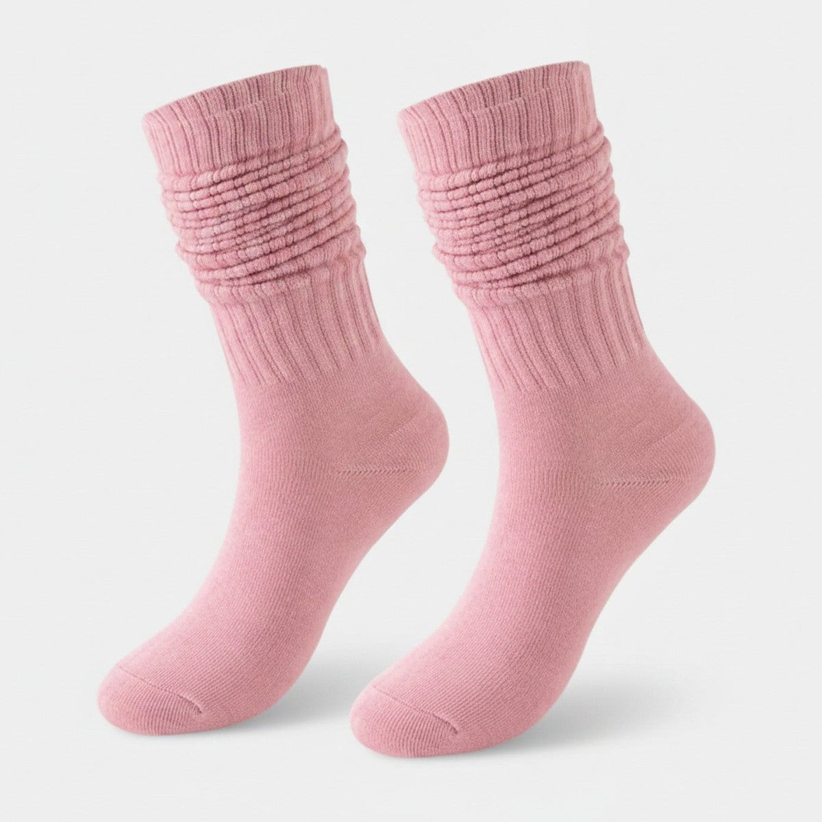 Slouchy Ribbed Crew Socks - Pink