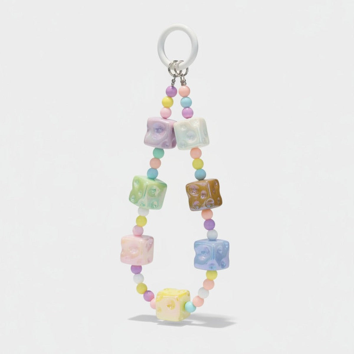 Pastel Dice Beaded Keychain - Rainbow Mix
