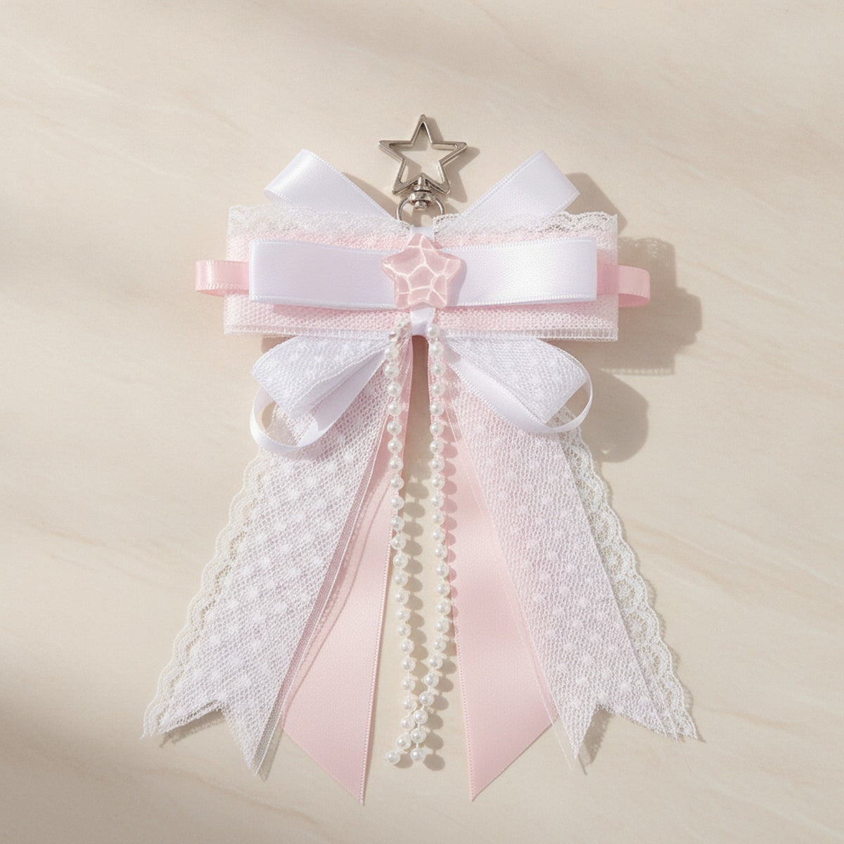 Layered Bow Bag Charm - Pink