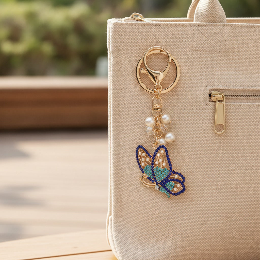 Sparkle Butterfly Charm Keychain - Blue