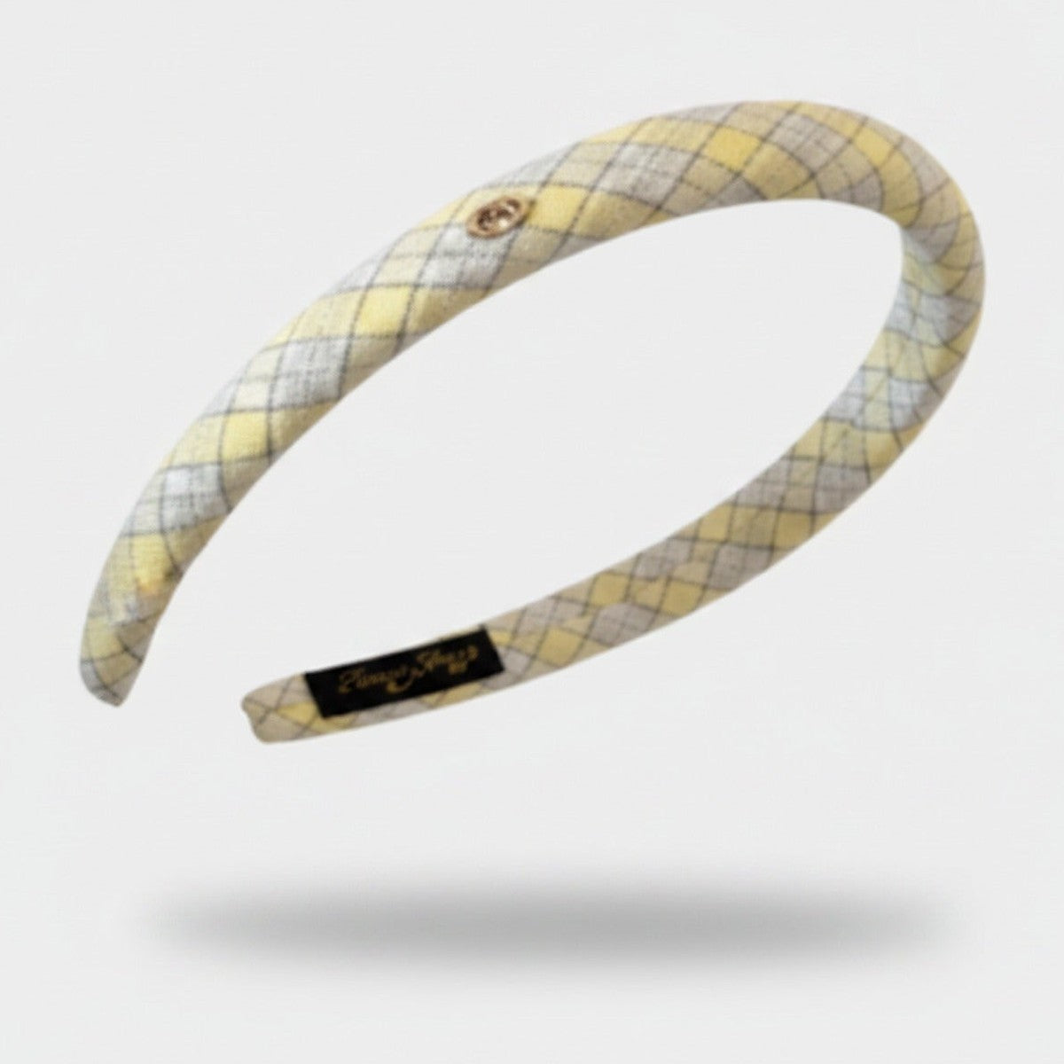 Quilted Padded Headband Yellow White Plaid – hair accessories (view 1)