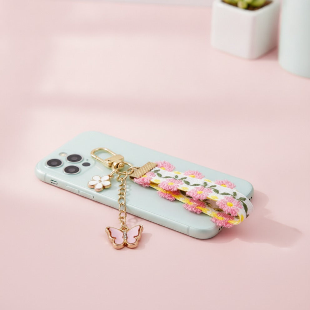 Daisy Charm Keychain - Pink Butterfly