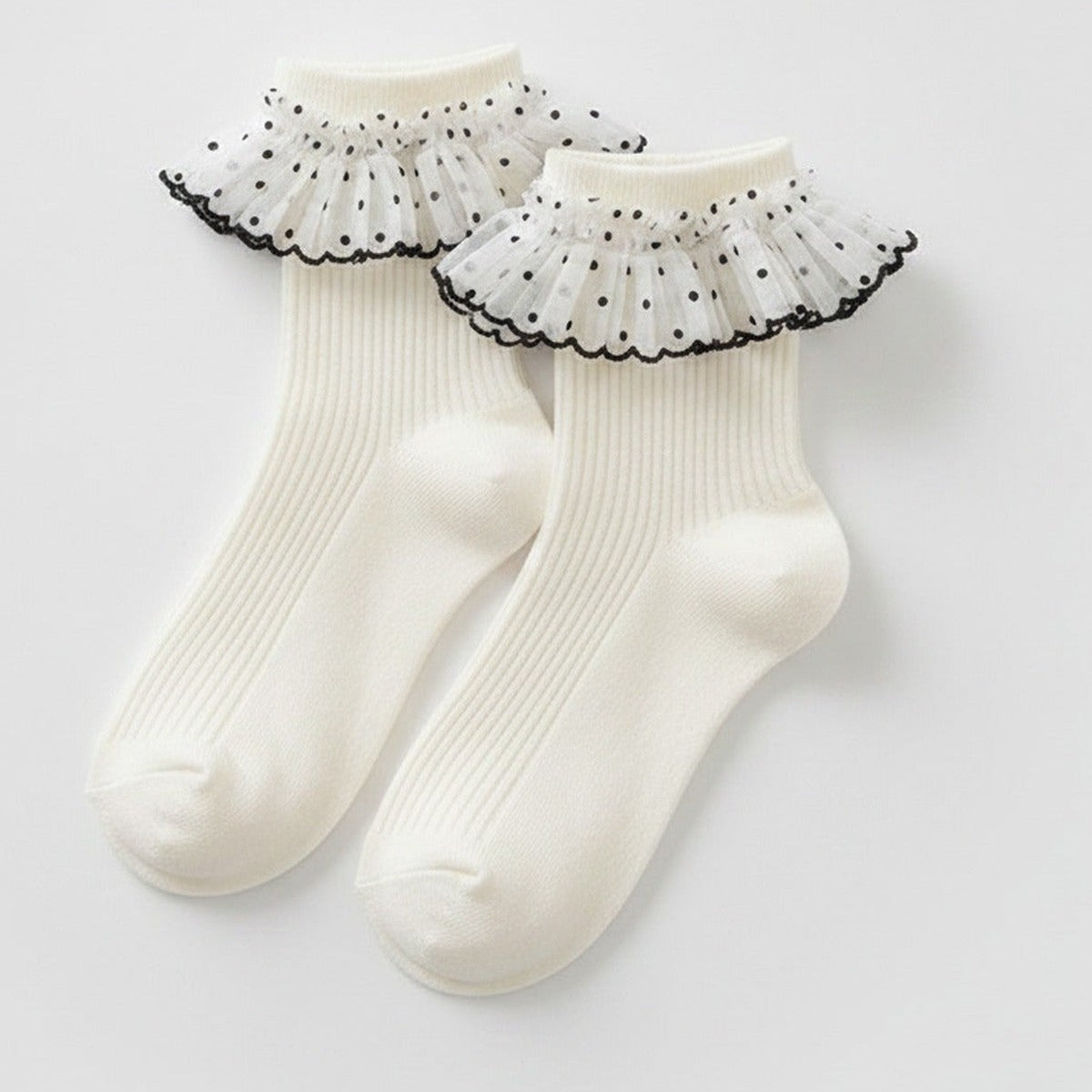White Polka Dot Ruffle Ankle Socks – apparel accessories (view 1)